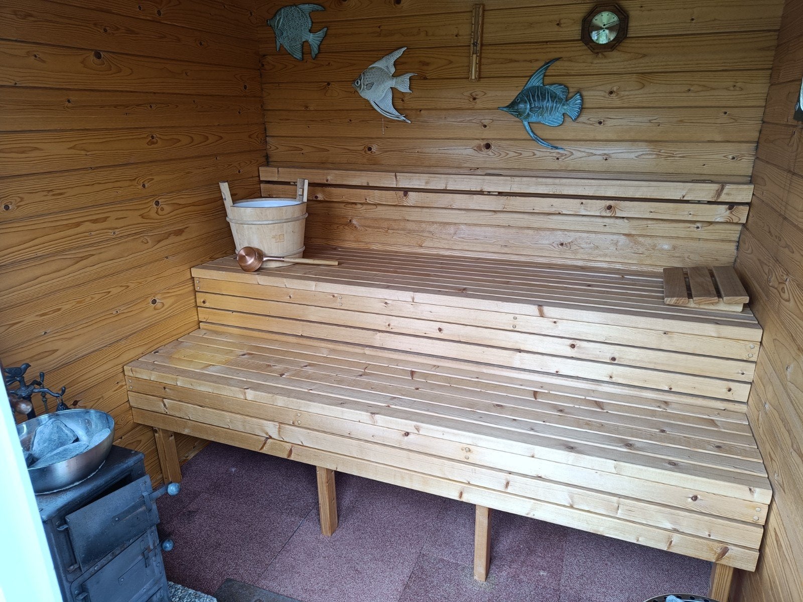Houtgestookte buitensauna met veel extra toebehoren., Ophalen, Fins of Traditioneel, Complete sauna