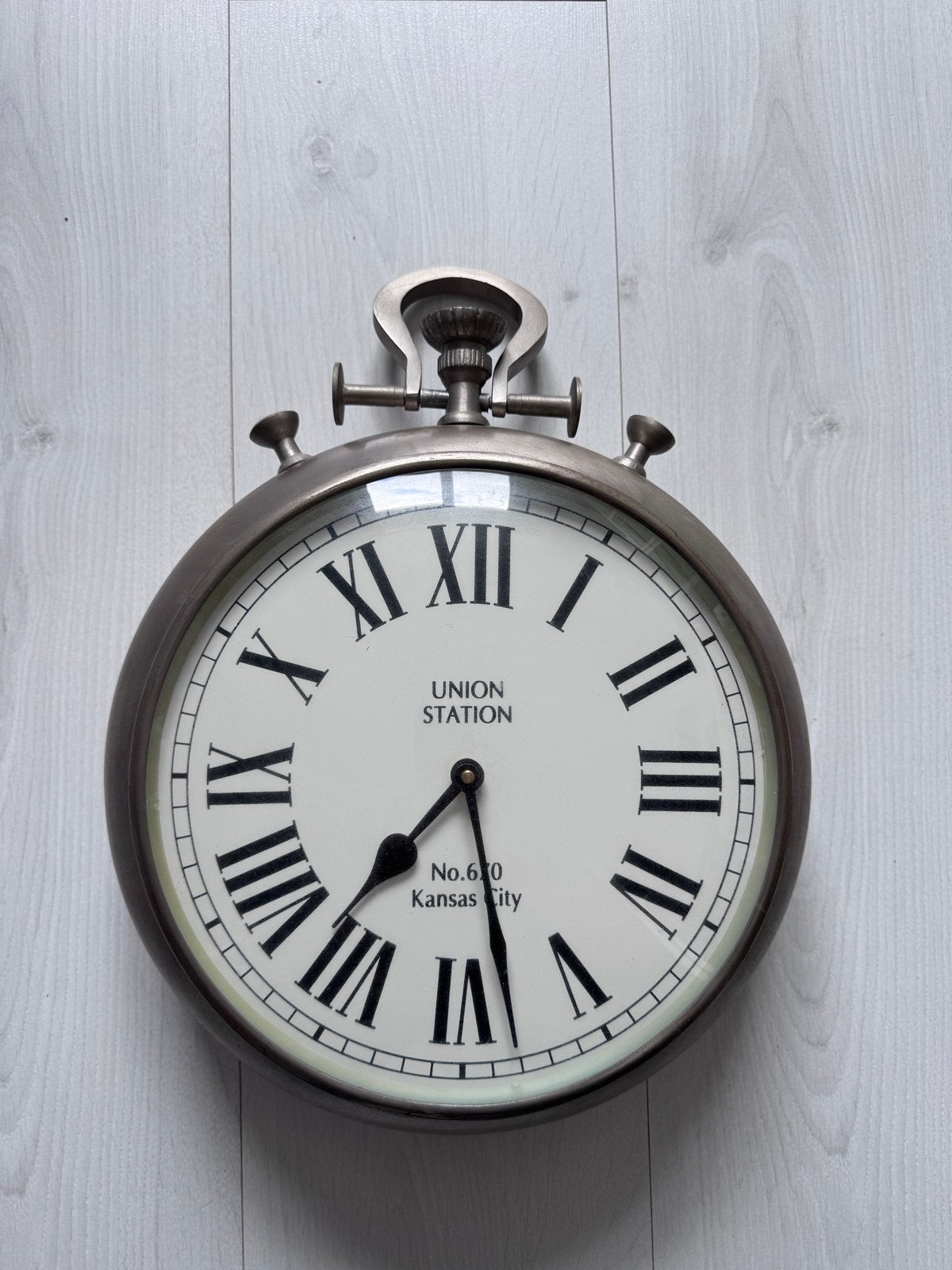 RVS Unions Station Klok - Wandklok in zakhorloge stijl, Ophalen, Vintage, Analoog, Zilver