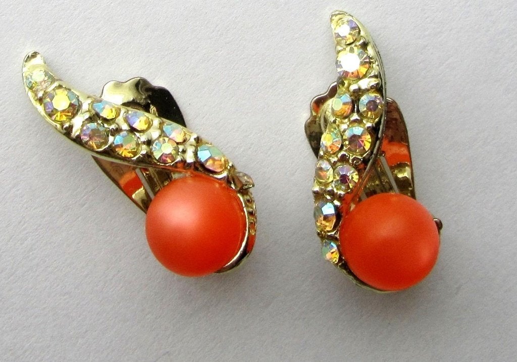 Prachtige Vintage clips oorbellen regenboog Aurora Borealis, Met kristal, Verzenden, Knopjes of Stekers, Glas