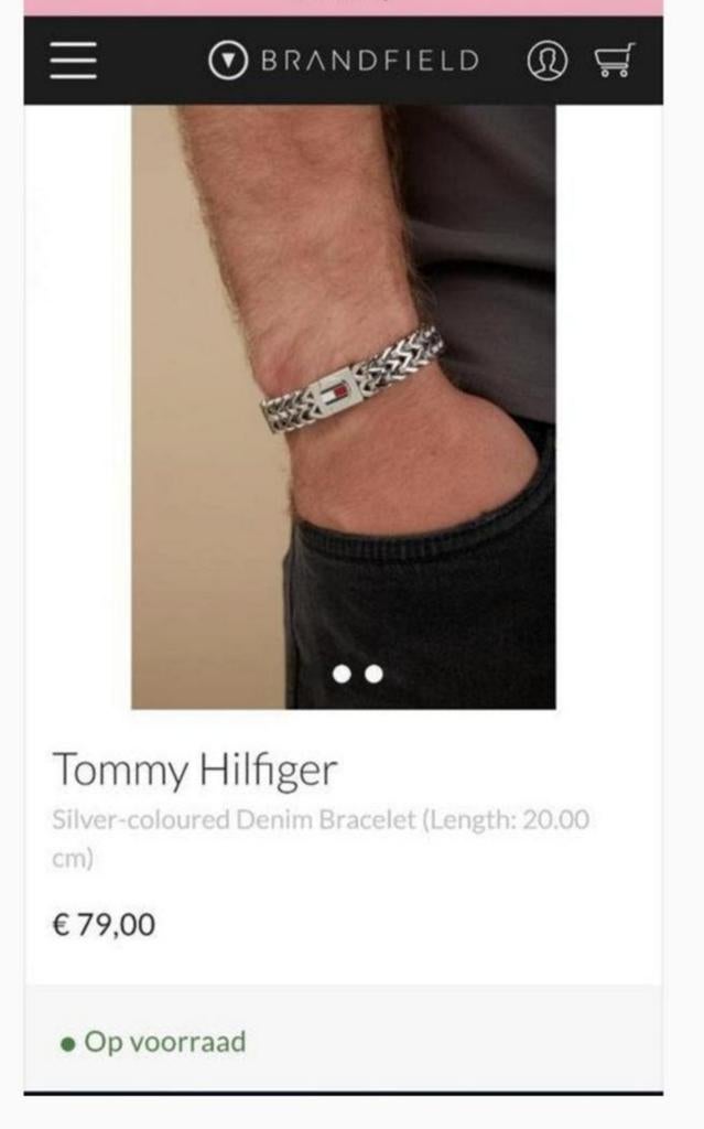 Tommy Hilfiger Zilverkleurige Denim Armband 20cm, Verzenden, Zo goed als nieuw, Zilver, Staal