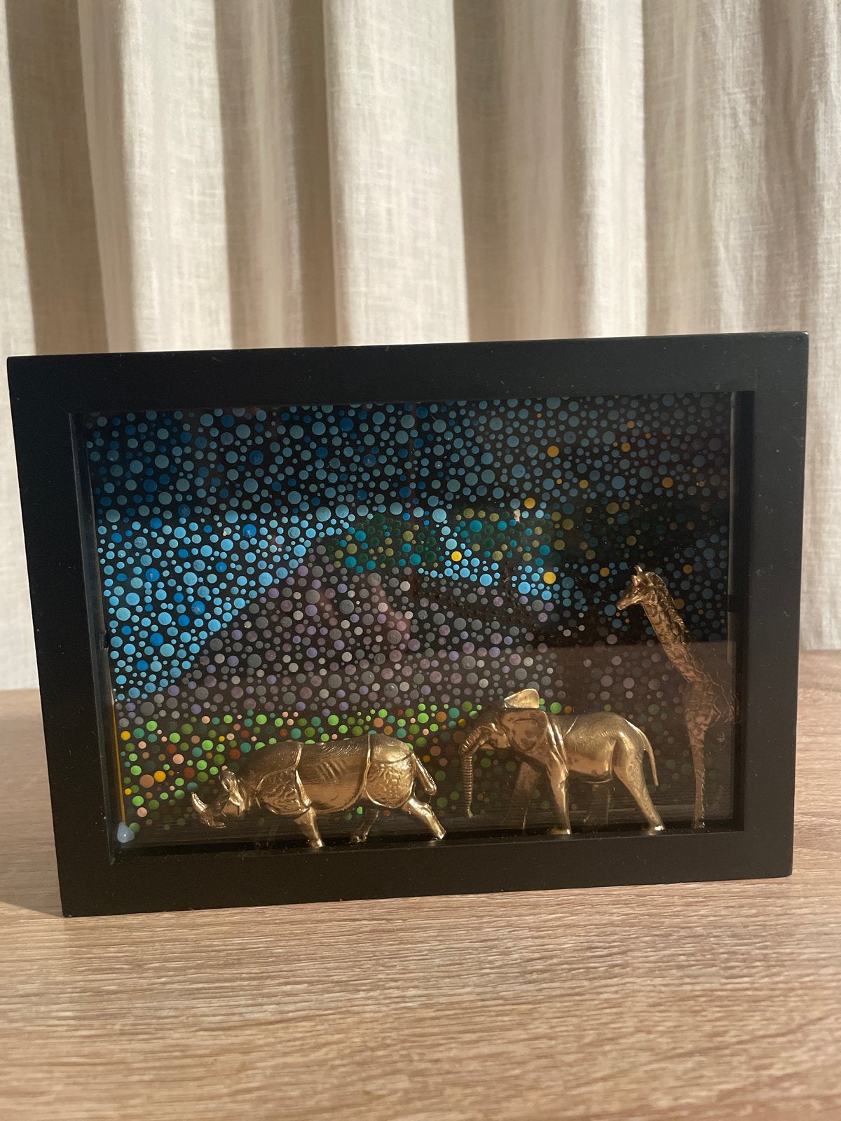 Uniek 3D-kunstwerk: Afrikaanse dieren onder sterrenhemel, Minder dan 20 cm, Kunststof, Ophalen of Verzenden, Wanddecoratie