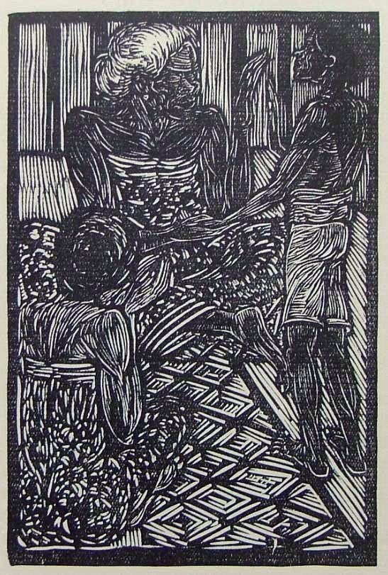 Chris Lebeau (1878 - 1945) Houtsnede 'Wijze vrouw' 1924, Antiek en Kunst, Ophalen of Verzenden