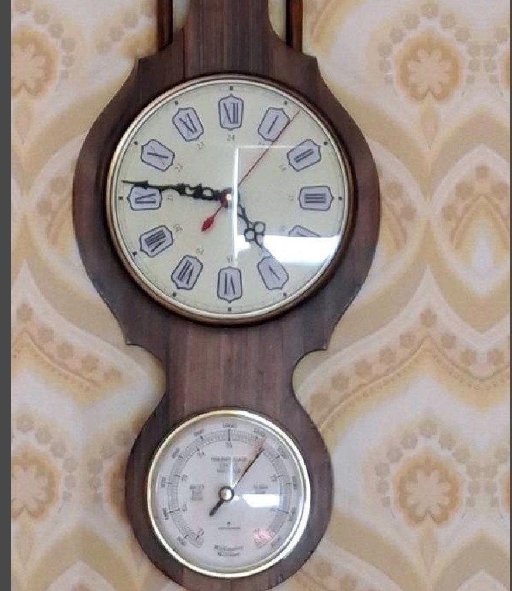 Antiek Weerstation met Klok, Barometer en Thermometer, Ophalen, Gebruikt, Barometer