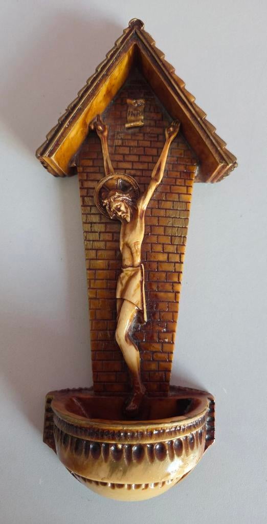 Antiek wijwaterbakje met Christusbeeld, Antiek en Kunst, Ophalen of Verzenden