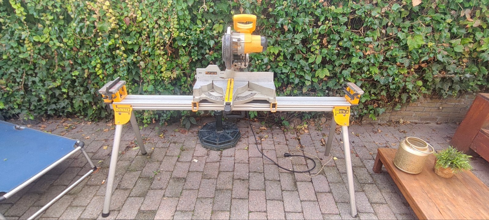 DeWalt DW712-QS Afkortzaag met DE7023 onderstel, Gebruikt, DeWalt, 70 mm of meer, Ophalen of Verzenden