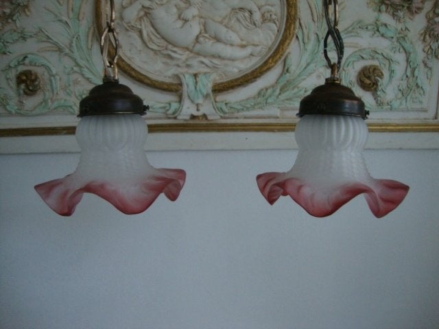 Stel oude glazen hanglampjes (rokje) nr. 1, Ophalen of Verzenden