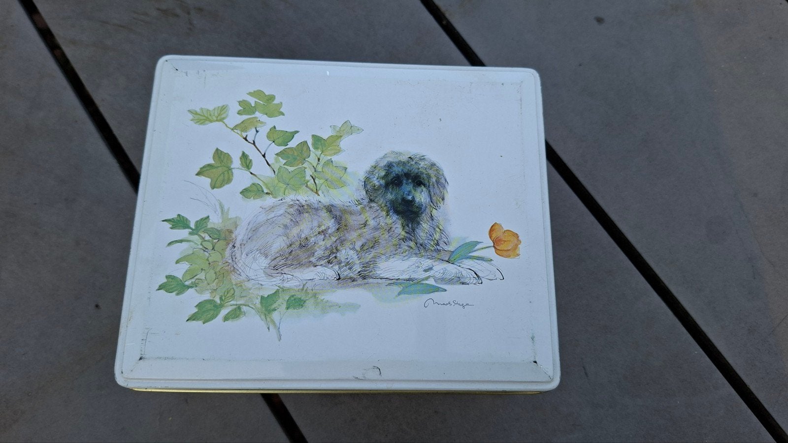 Vintage Mads Stage Koektrommel met Hond - Made in England, Ophalen of Verzenden