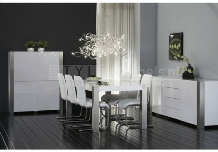 NIEUW! Buffetkast hoogglans wit/rvs, Ophalen, Met plank(en), 100 tot 150 cm, 100 tot 150 cm