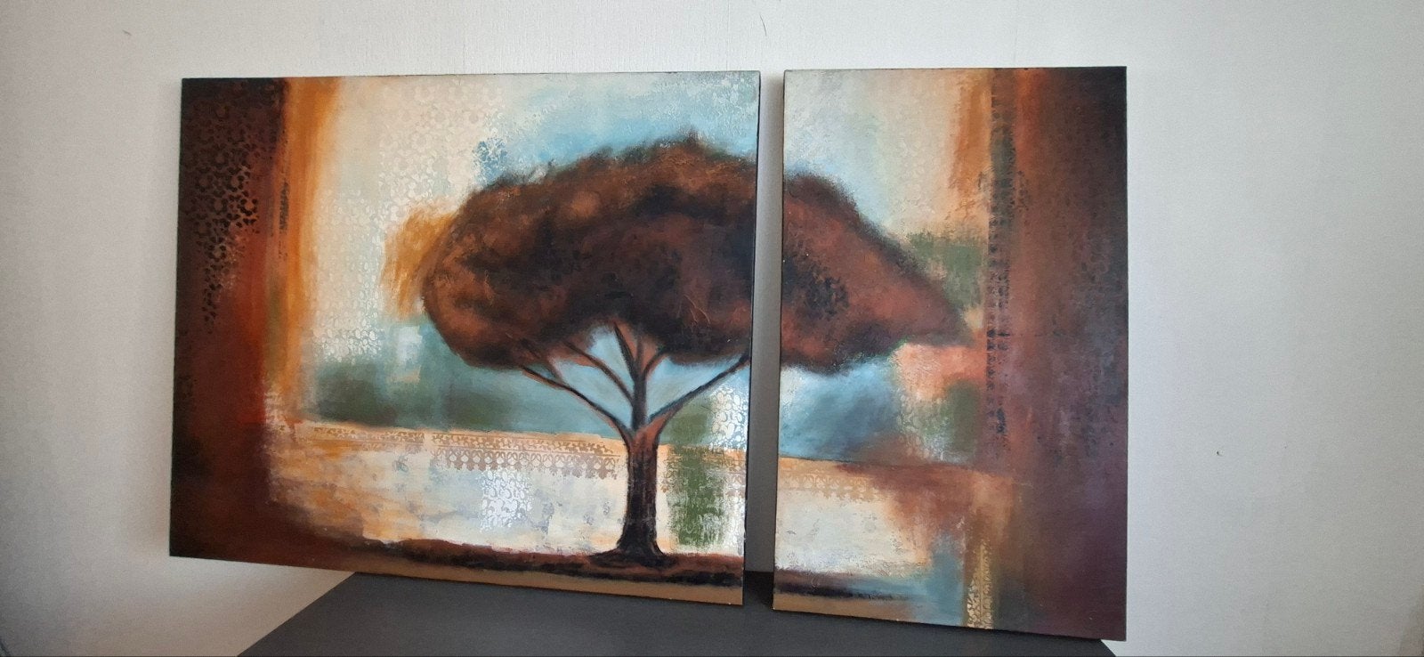 Hand geschilderd twee luik schilderij,  rustige kleur, Ophalen