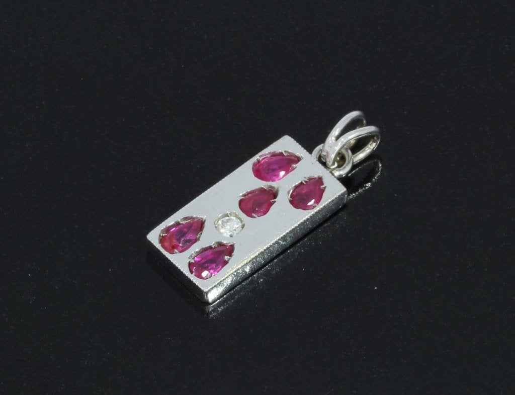 Diamant robijnen 18k gouden design ketting hanger briljant, Voordeelsieraden, Verzenden, Zo goed als nieuw, Met edelsteen