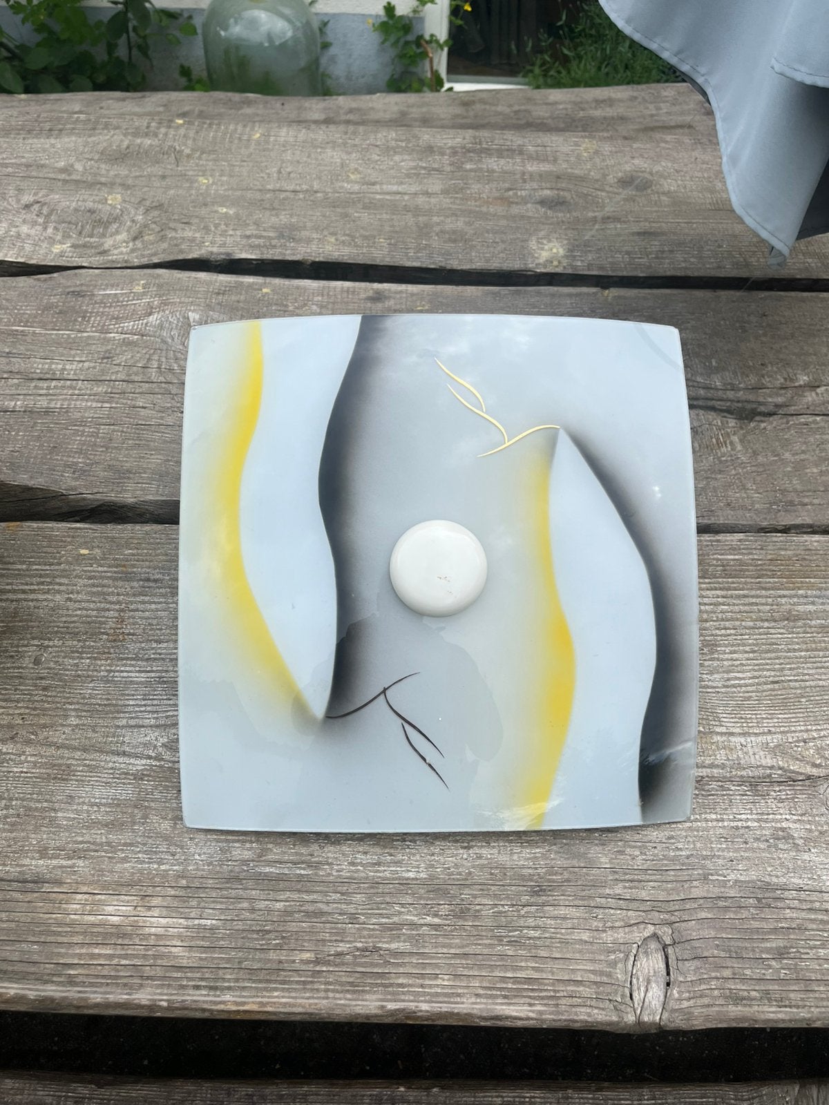 Plafonniere jaren 60 vintage retro midcentury geel zwart €25, Ophalen of Verzenden, Gebruikt, Glas, Midcentury vintage retro jaren. 60 plafond lamp