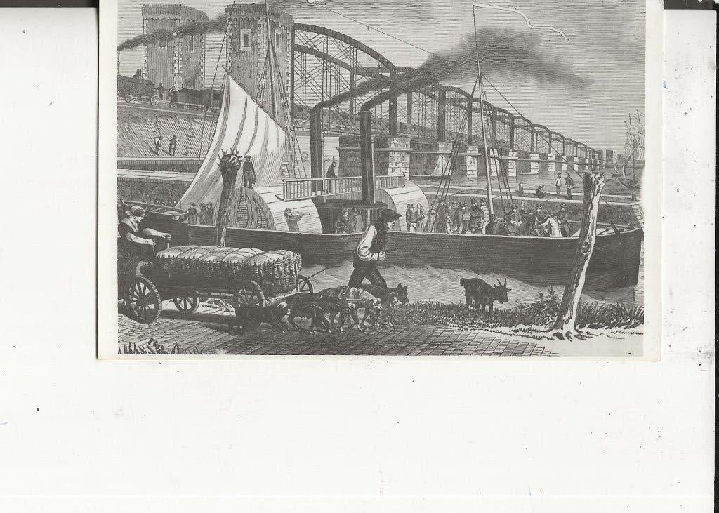 Dordrecht Moerdijkbrug met hondenkar en stoomboot, Ophalen of Verzenden, Voor 1920, Ongelopen, Zuid-Holland