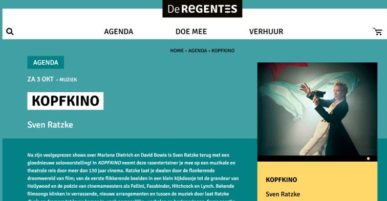 2 Tickets Kopfkino - Sven Ratzke Okt 3 Den Haag, Tickets en Kaartjes, Twee personen, Oktober
