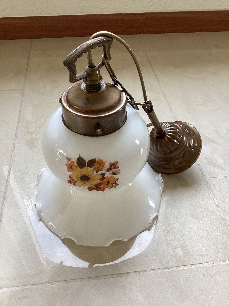Vintage melkglas hanglamp, Ophalen of Verzenden, Glas, Vintage, E27 (groot)