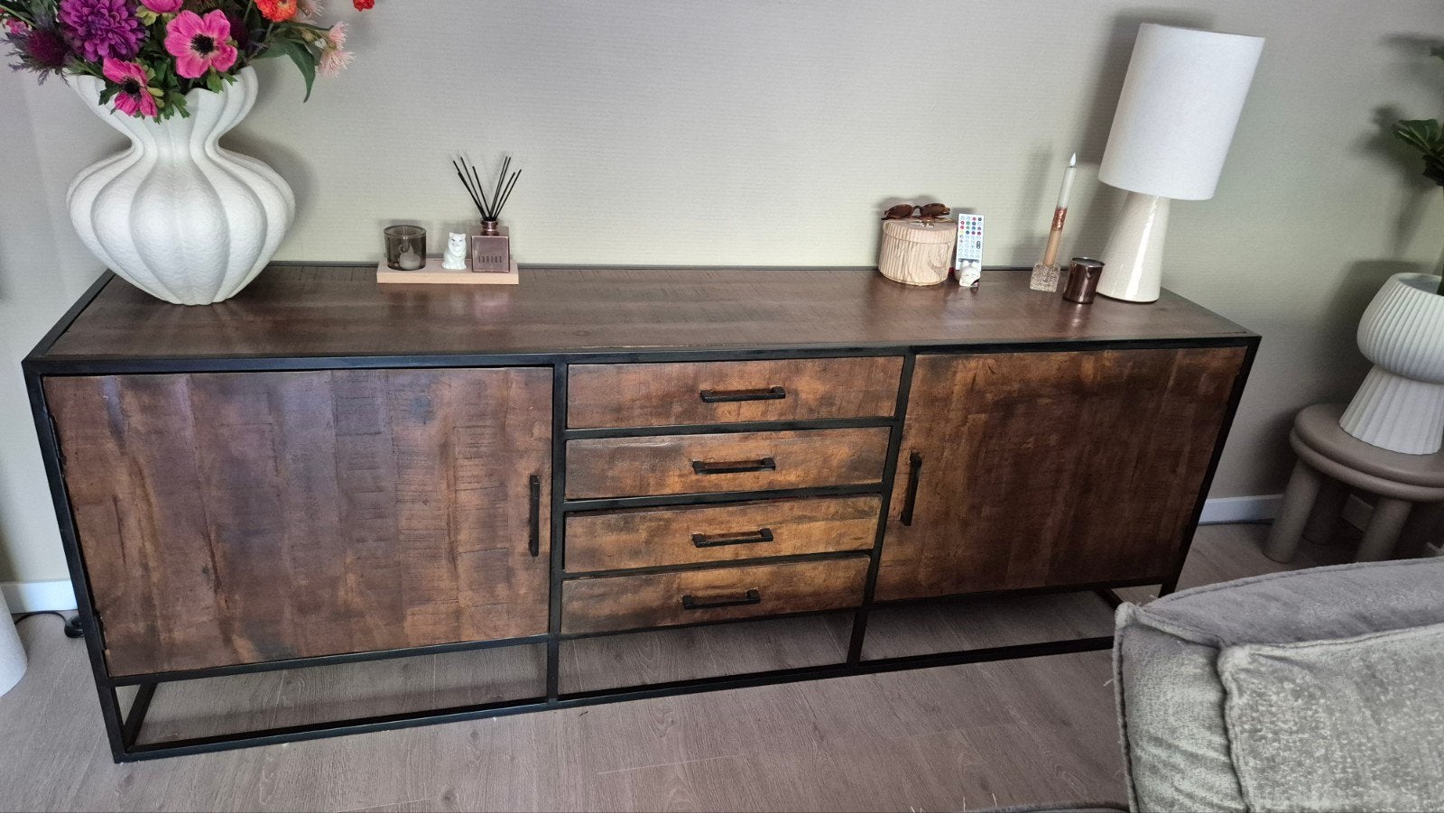 Mangohout Dressoir en TV-kast Set - Industrieel Design, Ophalen of Verzenden