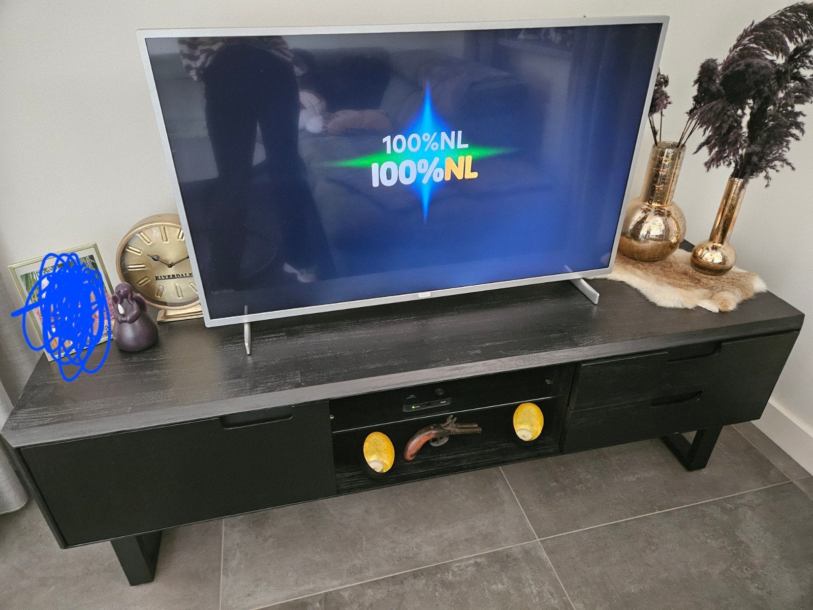 zwart tv meubel, Ophalen, Gebruikt, 150 tot 200 cm, Minder dan 100 cm