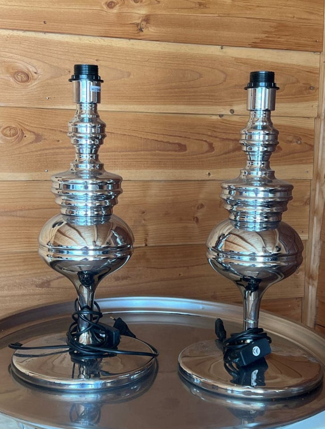 Set van 2 zilverkleurige lampenvoeten 50cm hoog, Huis en Inrichting, Lampen | Tafellampen, Ophalen, Zo goed als nieuw, Metaal