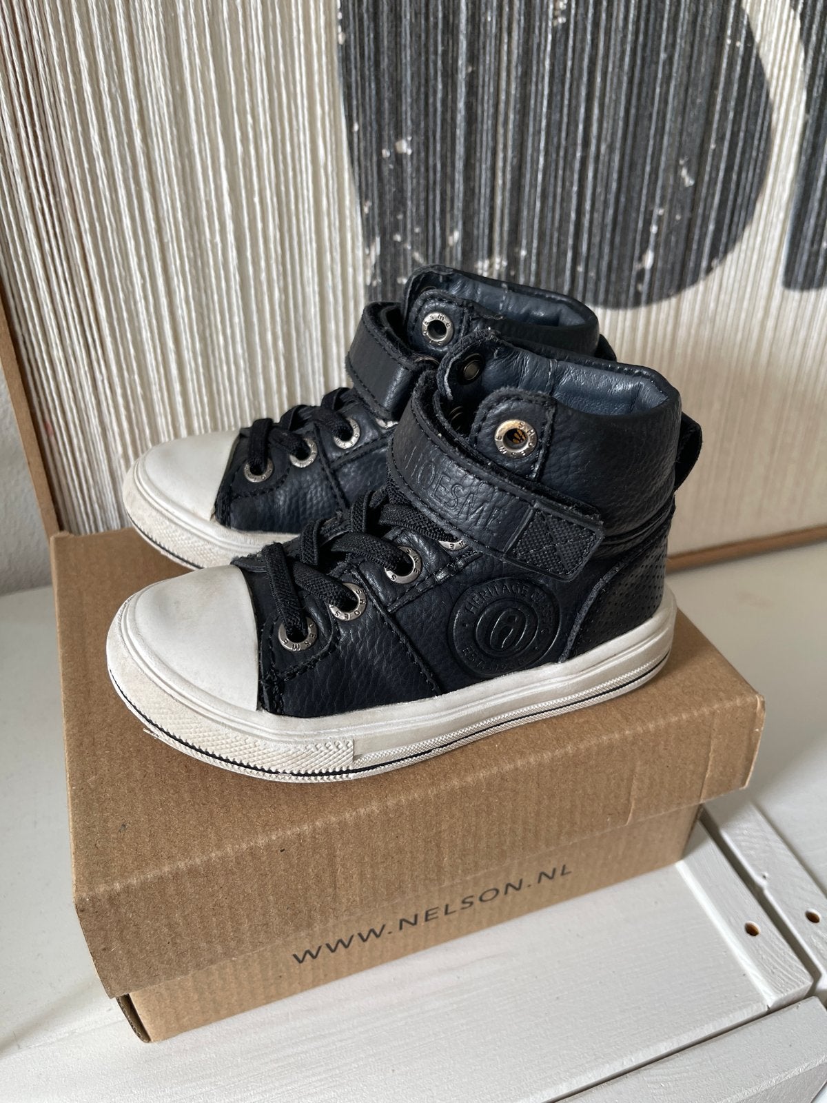 Shoesme leren zwarte hoge sneakers - maat 22, Jongen of Meisje, Schoenen, Ophalen of Verzenden, Zo goed als nieuw
