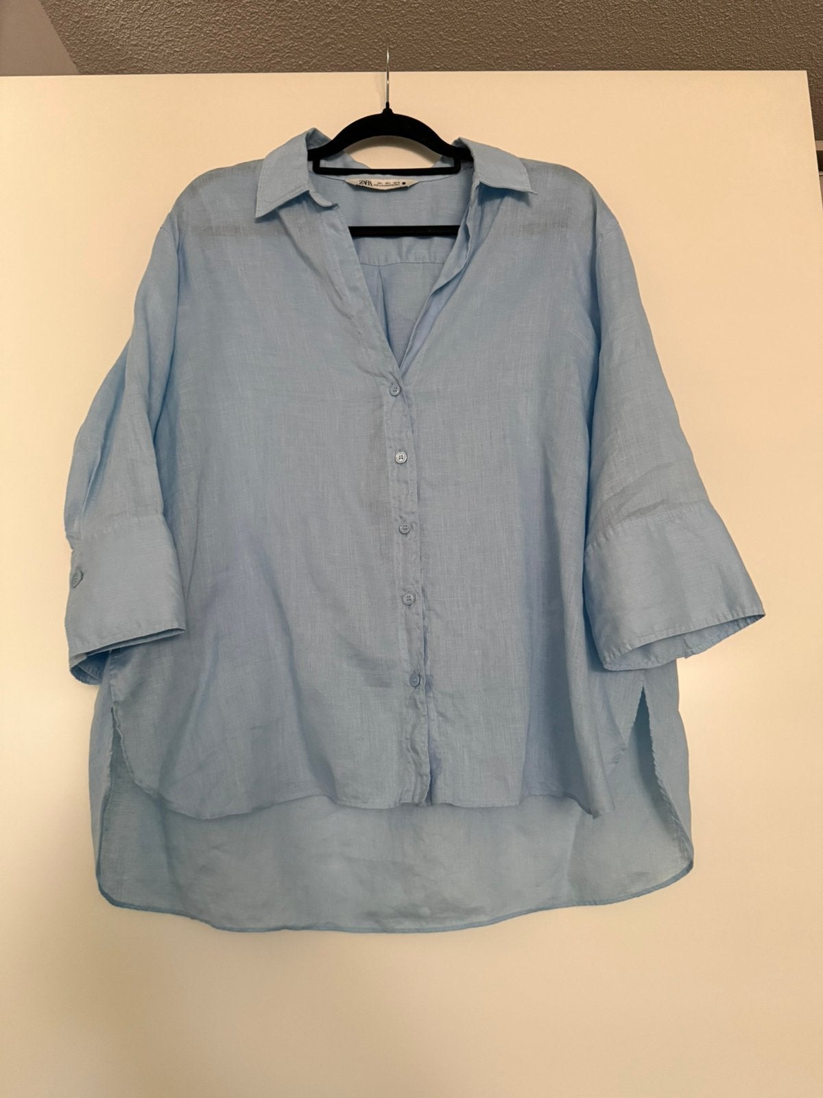 ZGAN! Mooie Linnen blouse van Zara maat L!, Verzenden, Zo goed als nieuw, Maat 42/44 (L), Blauw