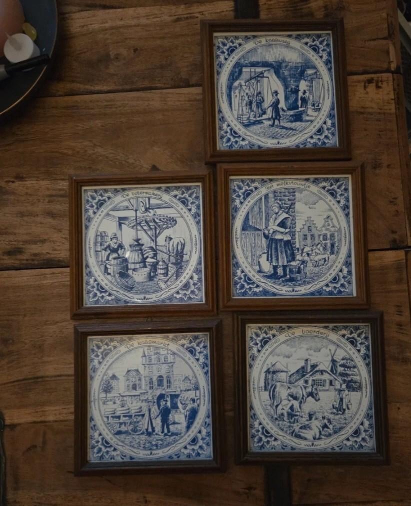7 Delfts blauwe schilderijtjes en 1 andere, Antiek en Kunst, Ophalen of Verzenden