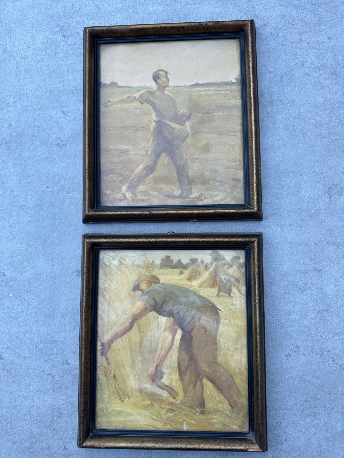 Set van 2 ingelijste prenten: Zaaiende en maaiende boeren, Antiek en Kunst, Kunst | Schilderijen | Klassiek, Portret of Personen