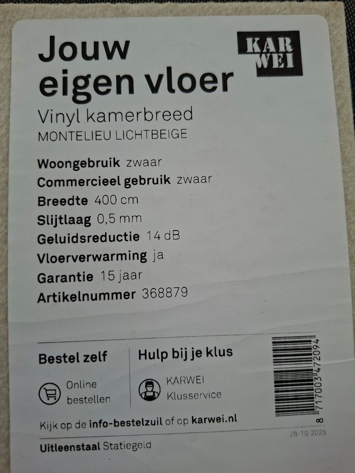 Karwei Vinyl Vloer Monteleu Lichtbeige - Kamerbreed, Ophalen, Beige, Vierkant, 200 cm of meer
