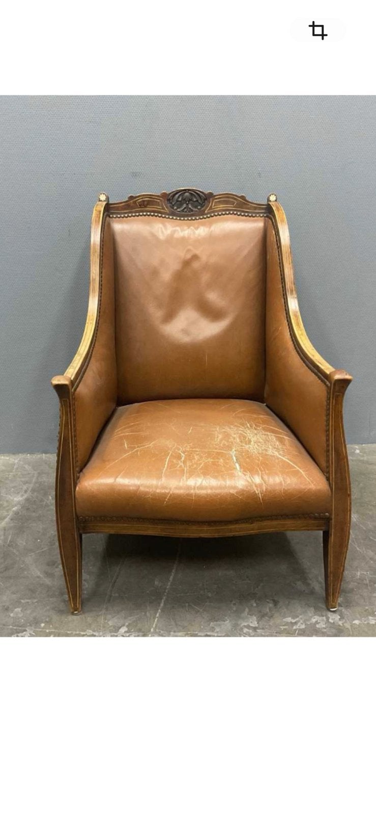 Vintage art deco schapen leren fauteuil, Huis en Inrichting, Fauteuils, Ophalen, Zo goed als nieuw, 75 tot 100 cm, 50 tot 75 cm
