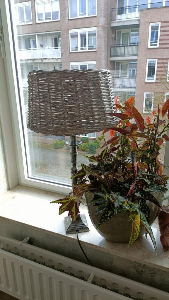 Industriële lampen met rieten kap, Huis en Inrichting, Lampen | Tafellampen, Ophalen of Verzenden, Zo goed als nieuw, Minder dan 50 cm