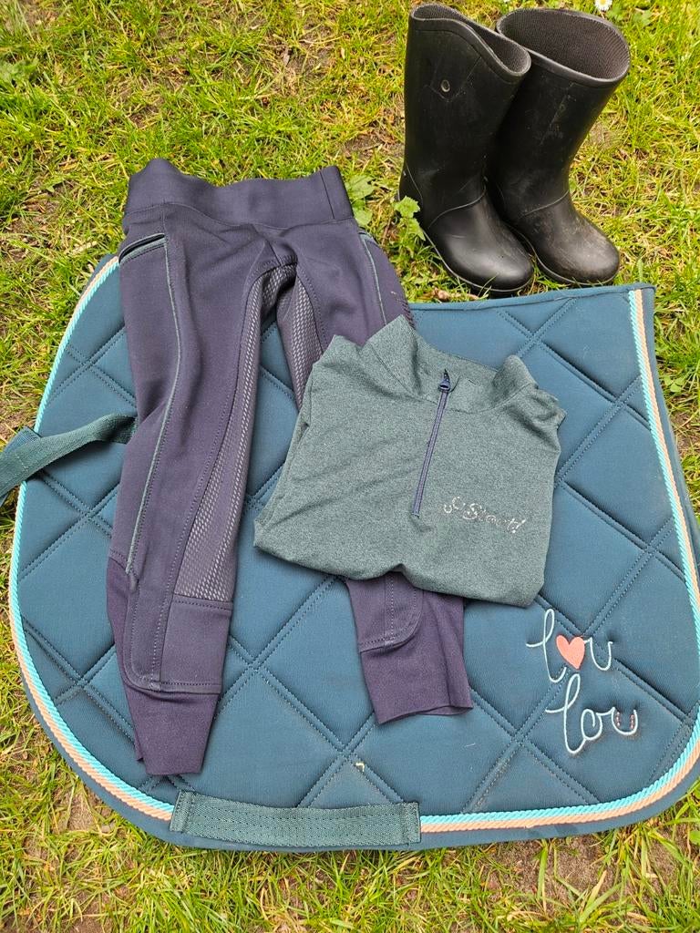Setje paardrijkleding, Zo goed als nieuw, Groen, Harry's Horse, Veelzijdigheidsdekje