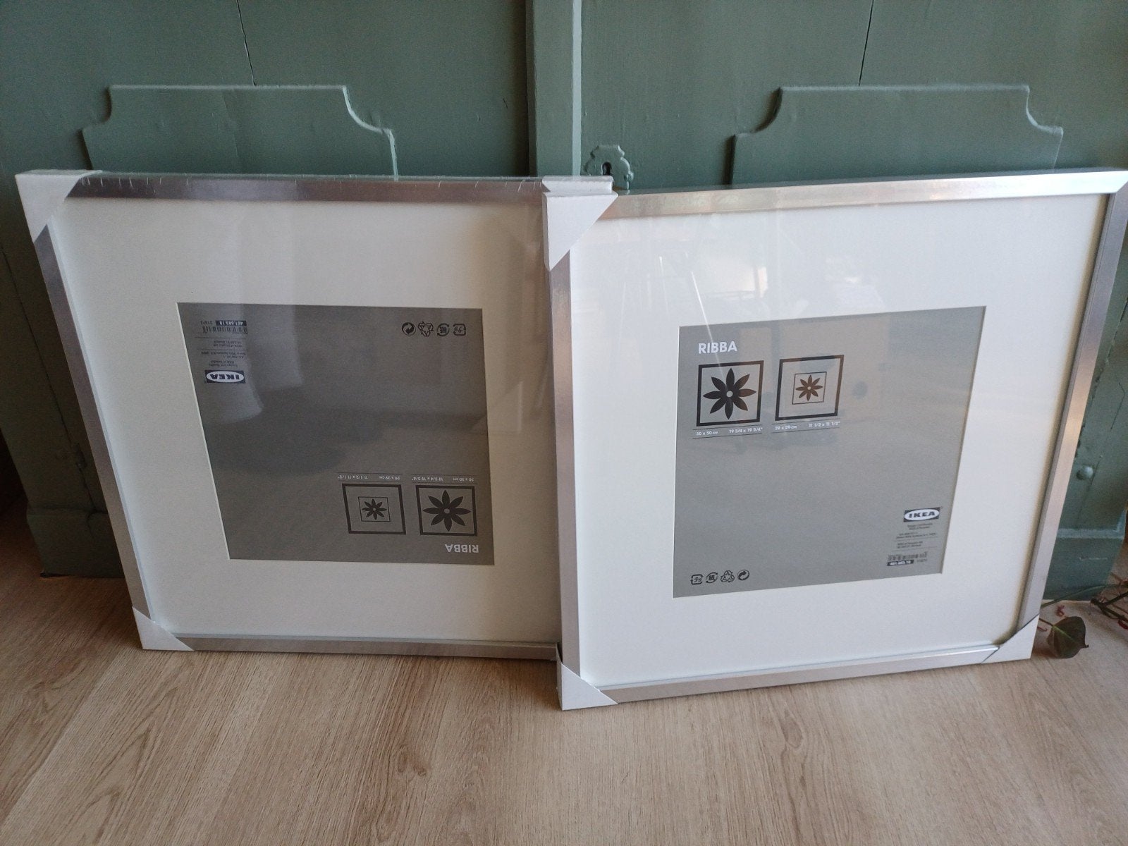 2x IKEA RIBBA fotolijst 50x50 cm zilverkleurig, Ophalen, Fotolijst, Zilver, Hout