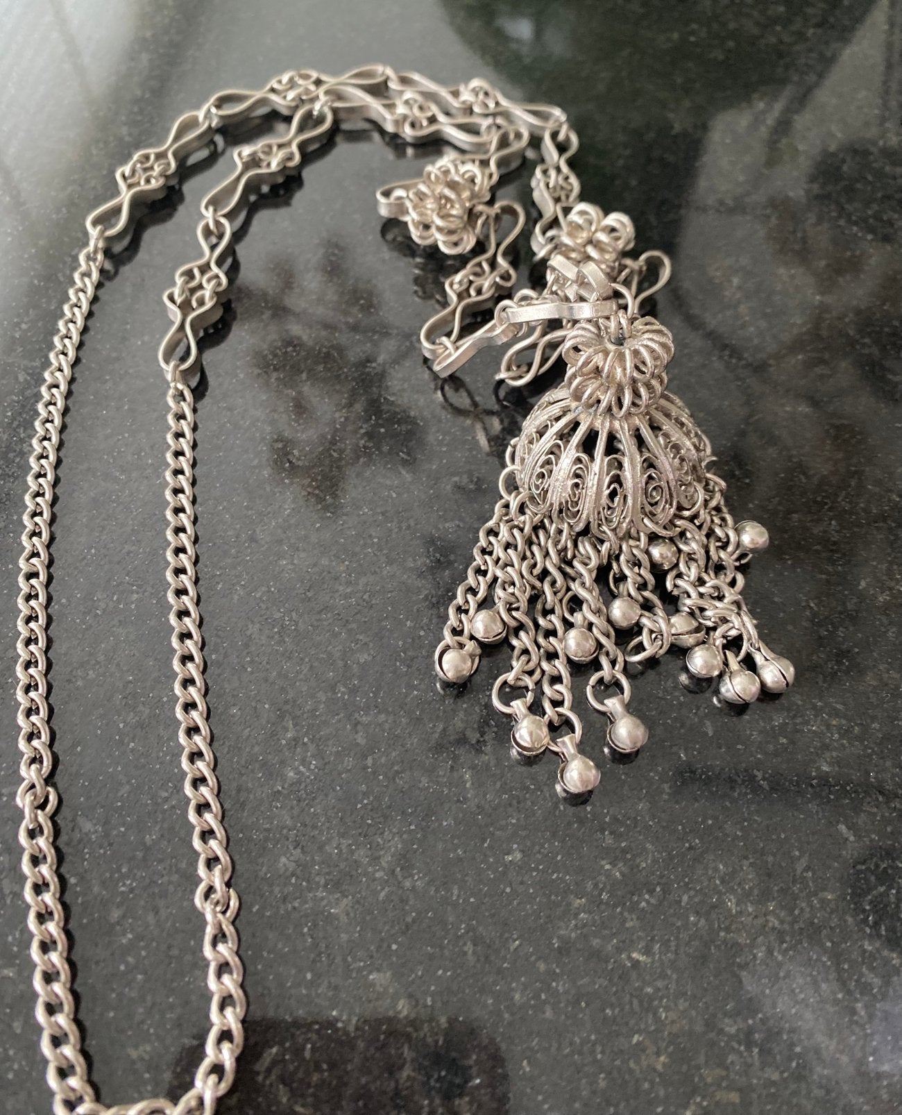 Boho hippie stijl verzilverde filligrain ketting, Ophalen of Verzenden, Zo goed als nieuw