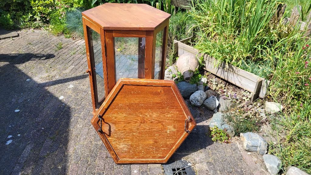 Grenen theekastje met afneembaar (dien)blad, Ophalen, Minder dan 50 cm, Oud grenen, Grenenhout