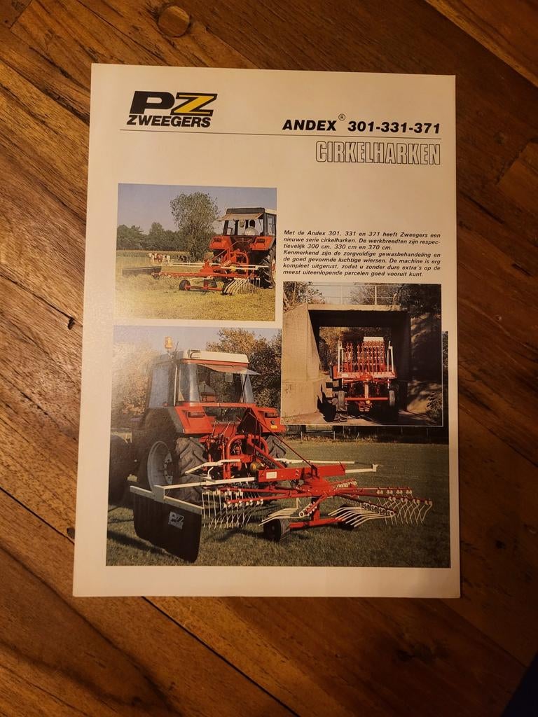 tractor folder PZ zweegers ANDEX 301 331 371 cirkelharken, Boeken, Catalogussen en Folders, Ophalen of Verzenden