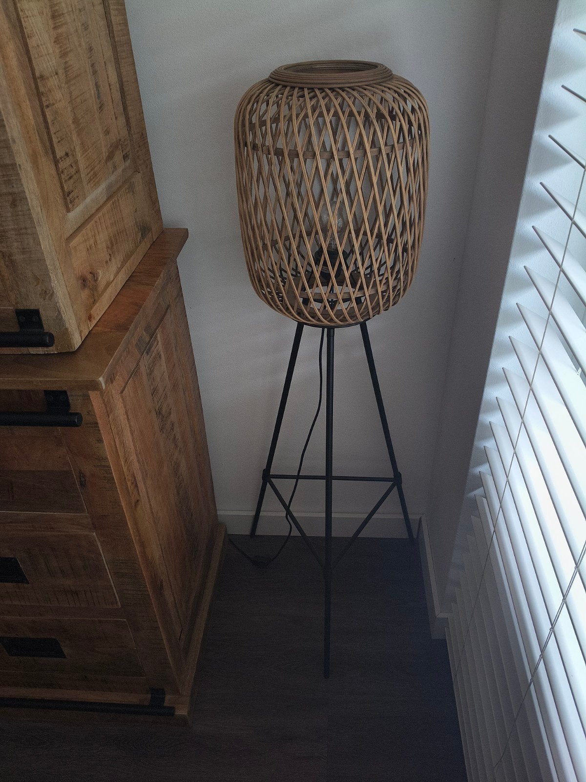 Bamboe vloerlamp op poten - 29x29x118 cm, Ophalen, 100 tot 150 cm, Natuurlijk materiaal, E27 (groot)