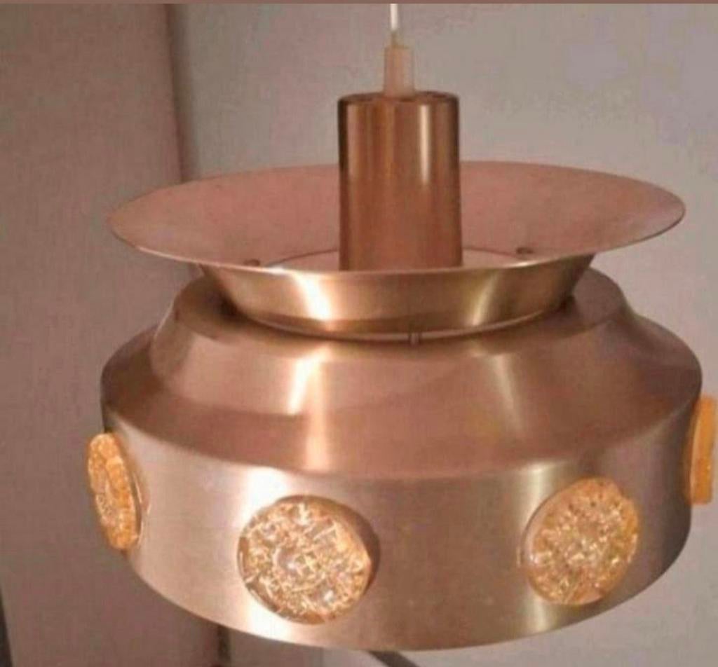 Deense messing vintage Vitrika hanglamp., Ophalen of Verzenden