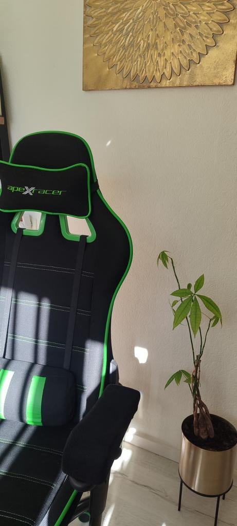 Apex Racer Gaming Stoel – Zwart/Groen – Comfortabel, Ophalen, Gaming bureaustoel, Gebruikt, Bureaustoel