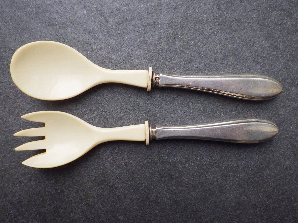 Antiek salade bestek met zilver, Ophalen of Verzenden