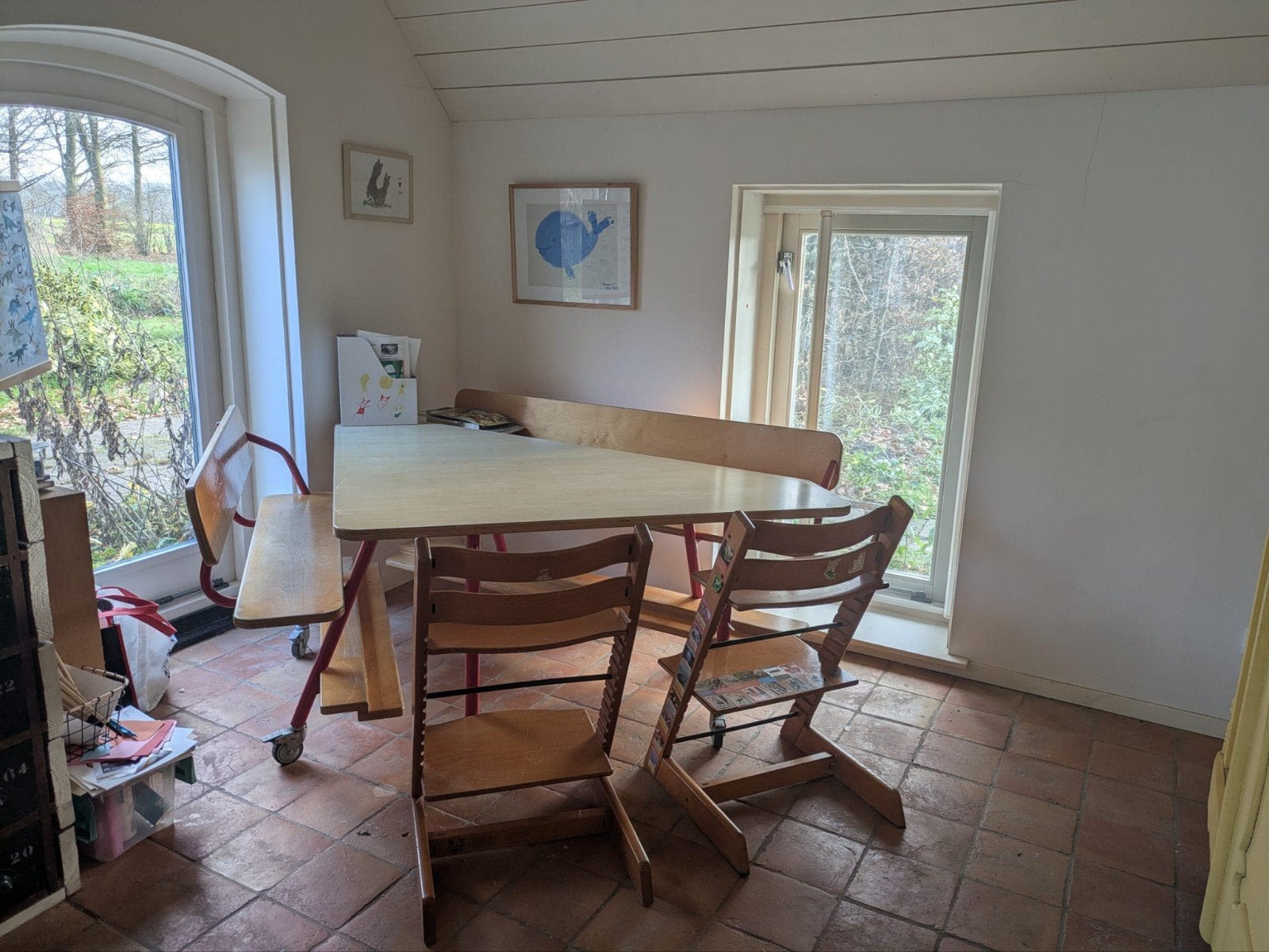 2 houten triptrapstoelen, Ophalen, Gebruikt, Parket