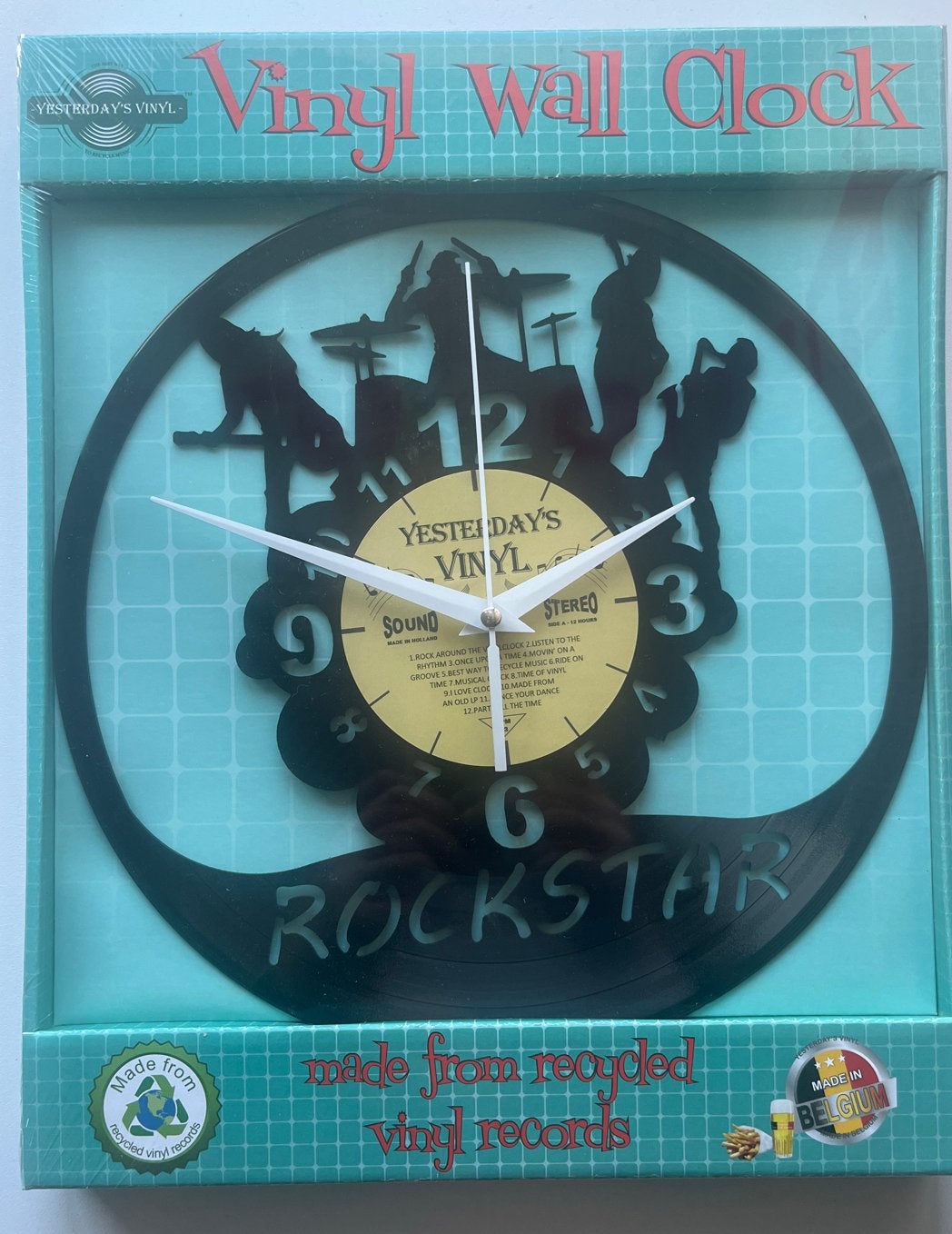 Nieuwe Vinyl Wandklok - Rockstar design, gerecycled vinyl, Huis en Inrichting, Wandklok, Nieuw, Ophalen of Verzenden, Modern