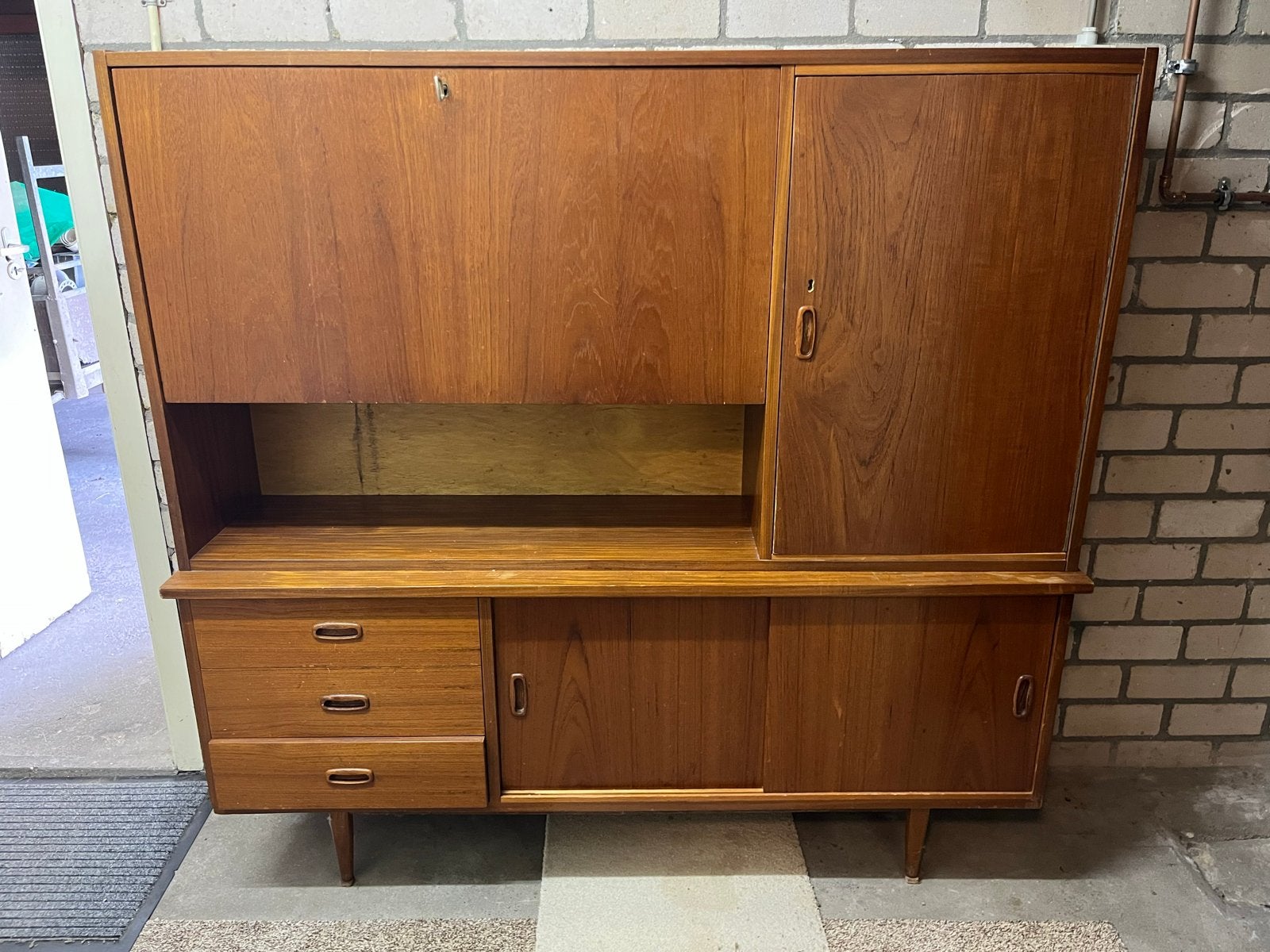 Mid Century Dressoir Tv-kast Teakhout, Huis en Inrichting, Kasten | Dressoirs, Ophalen, Gebruikt, 100 tot 150 cm, Teakhout
