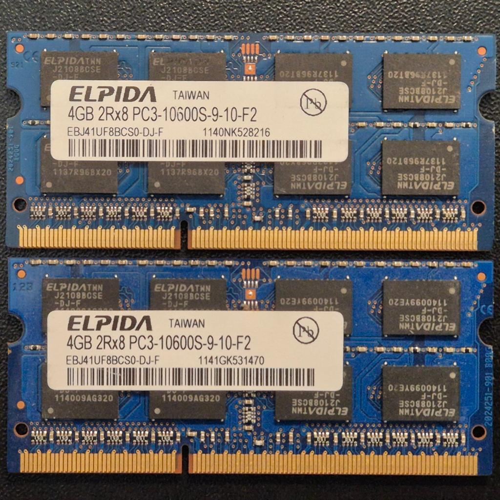 Elpida 8GB (2x 4GB) DDR3 PC3 1333MHz - Laptop geheugen, Computers en Software, RAM geheugen, Gebruikt, Laptop, 8 GB, DDR3, Ophalen of Verzenden