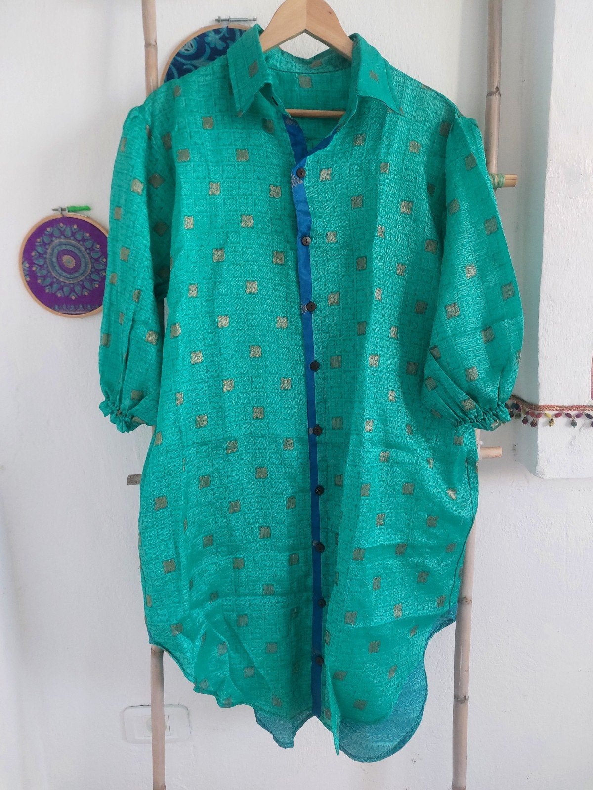 Vintage sari jurkjes, laten maken in India, Kleding | Dames, Jurken, India, Overige kleuren, Verzenden, Maat 42/44 (L)