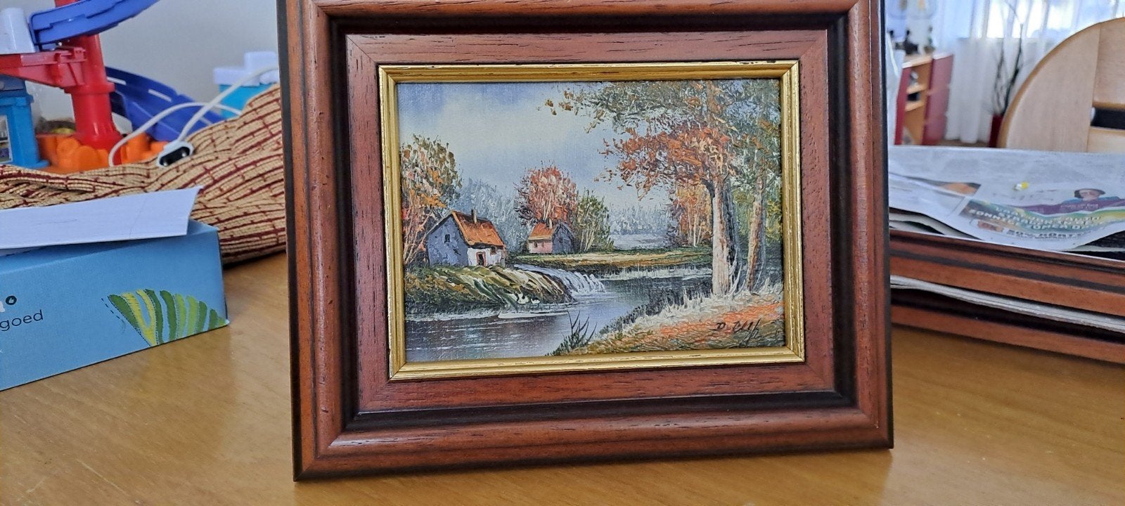 2 huisjes aan het water kleurrijk, Ophalen of Verzenden