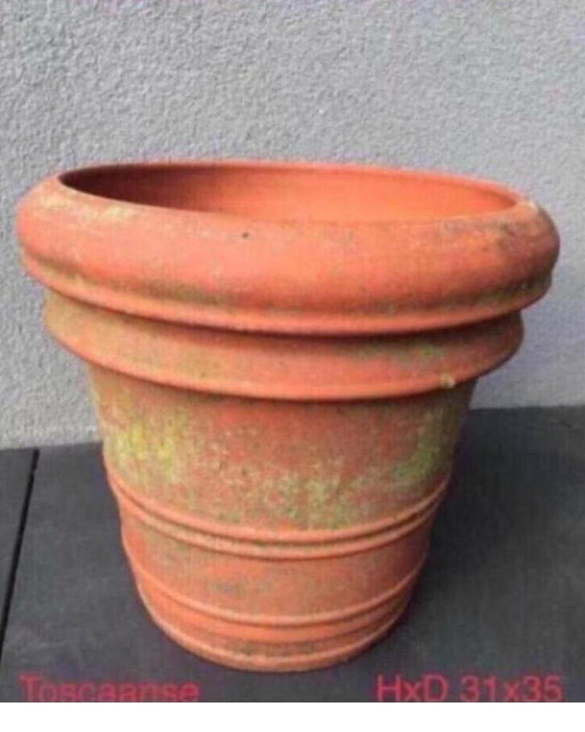 Oude grote mooie Italiaanse terracotta bloempot 31/35cm, Tuin en Terras, Gebruikt, Rond, Minder dan 40 cm, Binnen