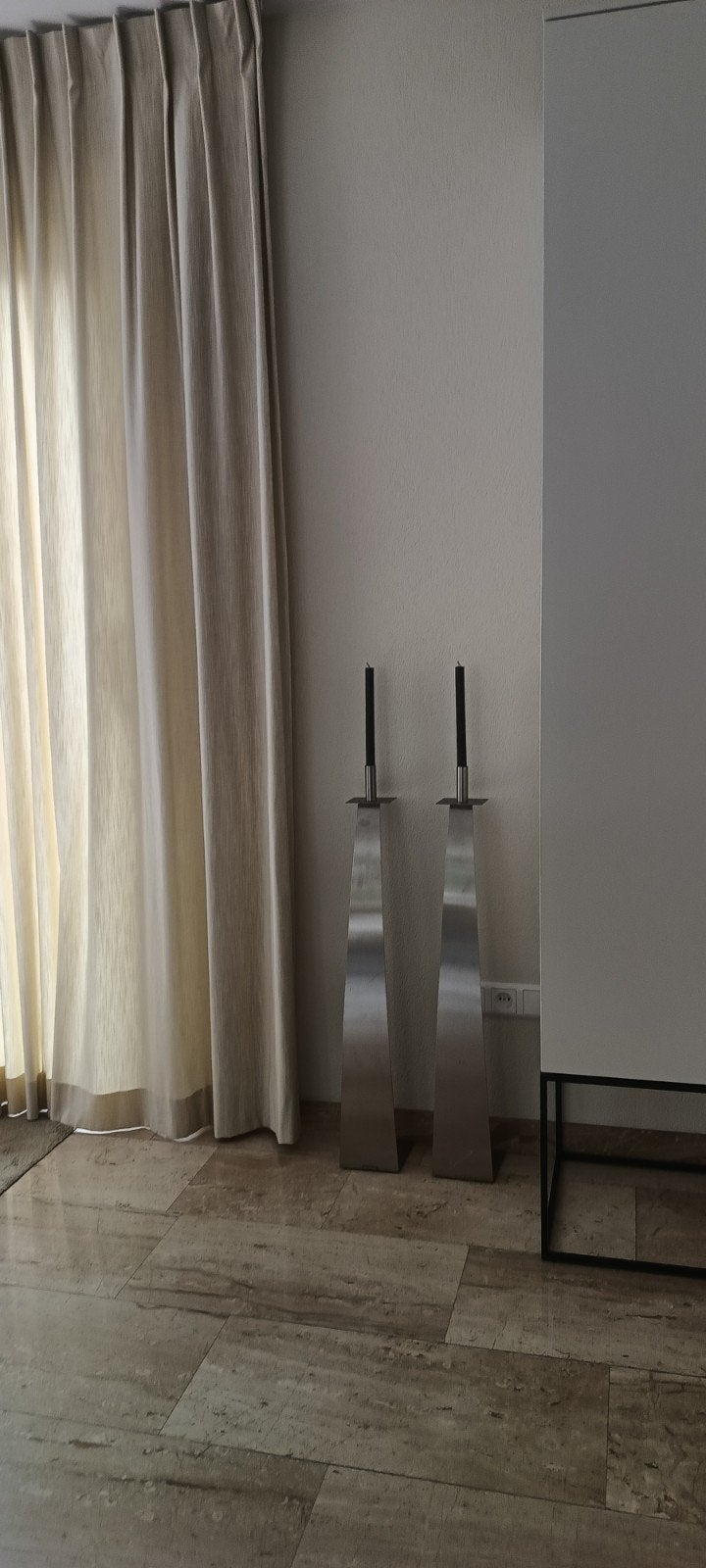 Stijlvolle RVS Kandelaars - Studio Van Eldik Follega, Huis en Inrichting, Ophalen, 90 cm, Overige merken, Zo goed als nieuw
