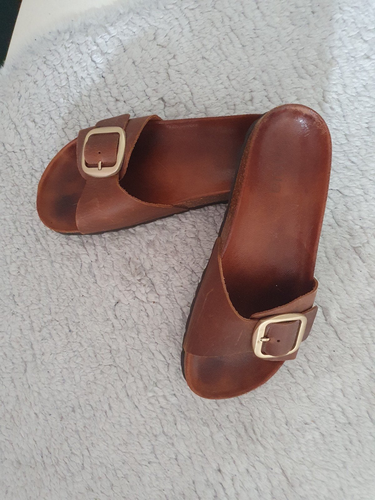 Gaia slippers mt 37 leer., Ophalen of Verzenden, Zo goed als nieuw, Bruin