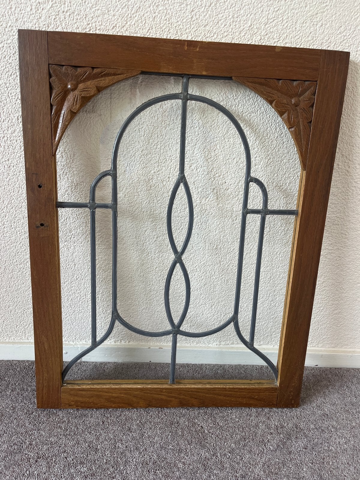 Uniek Glas-in-lood Voorzetraam met Houten Kozijn, Ophalen, Gebruikt, Gevelraam of Ruit, Glas in lood