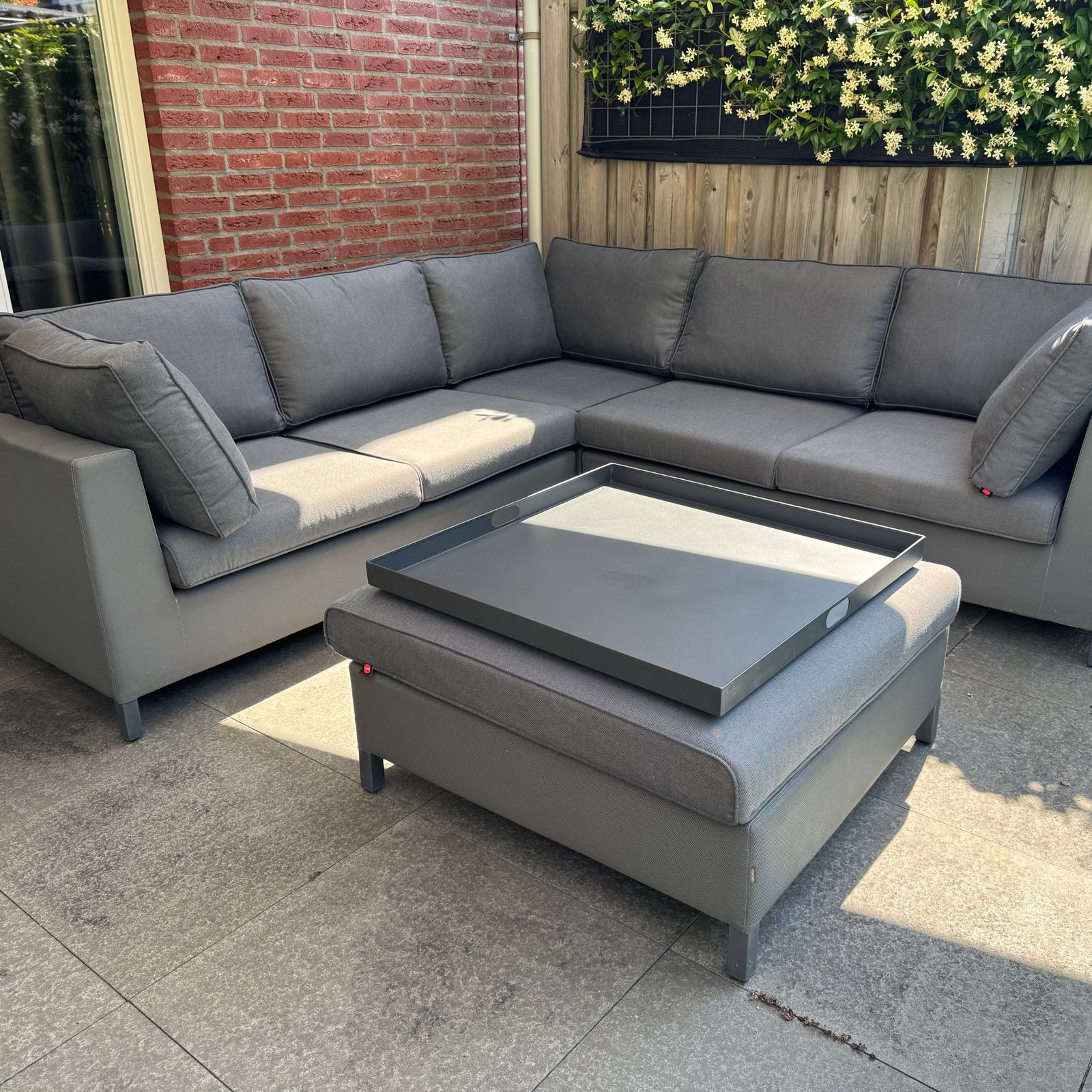 Luxe Loungeset met dikke kussens en dienblad, Ophalen, Gebruikt, Loungeset, Bank
