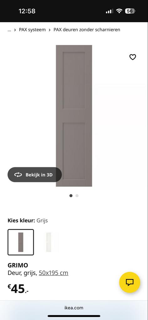 2x IKEA Grimo deur 195 cm grijs voor PAX kast 200 cm, Ophalen, Minder dan 50 cm, Nieuw, 150 tot 200 cm