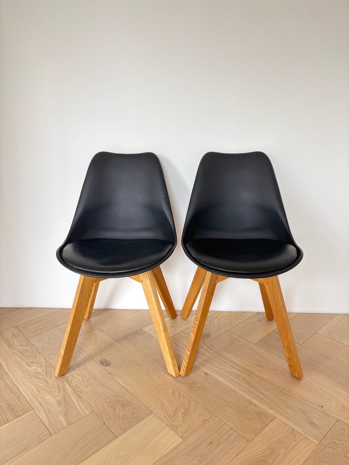 Set van 4 eettafel stoelen, Ophalen, Gebruikt, Zwart, Leer